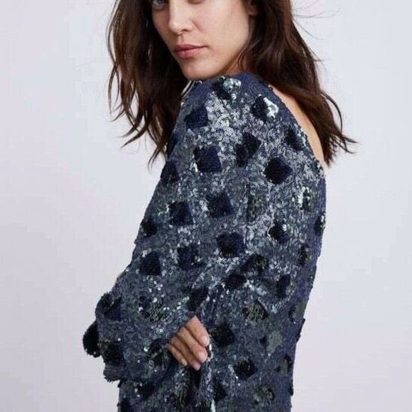 ZARA NAVY BLUE FULLY LINED SEQUIN DRESS - Picture 5 of 6